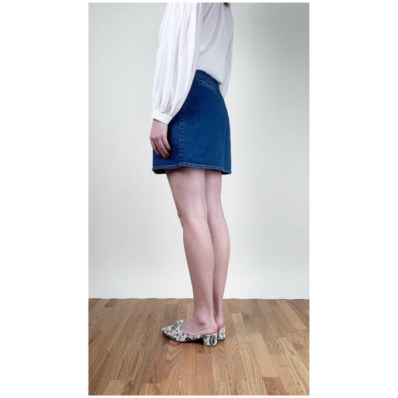 Vintage French Denim Jean Wrap Mini Skirt High Waisted Coastal Cowgirl 90s Y2K - Picture 4 of 8